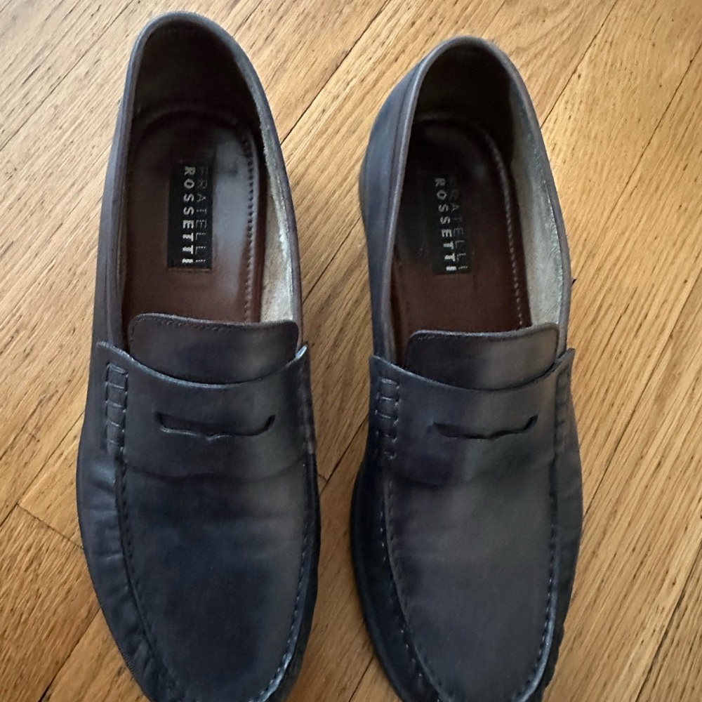 Fratelli Rossetti Navy Blue Leather Loafers Slip-On Style